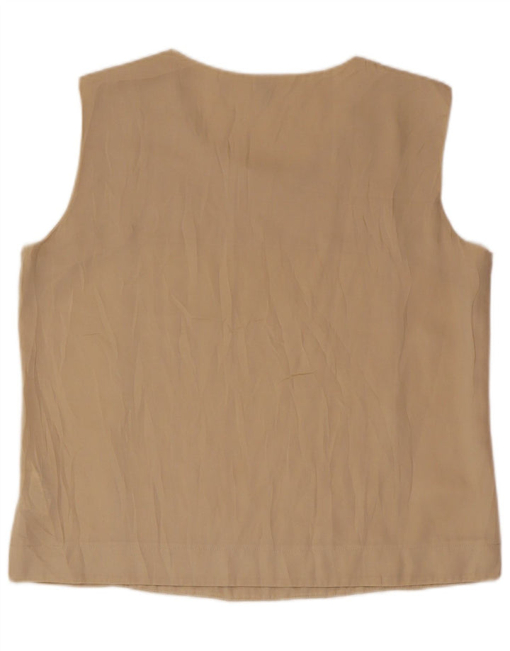 BENETTON Γυναικεία Αμάνικη Μπλούζα Τοπ UK 16 Large Beige Polyester