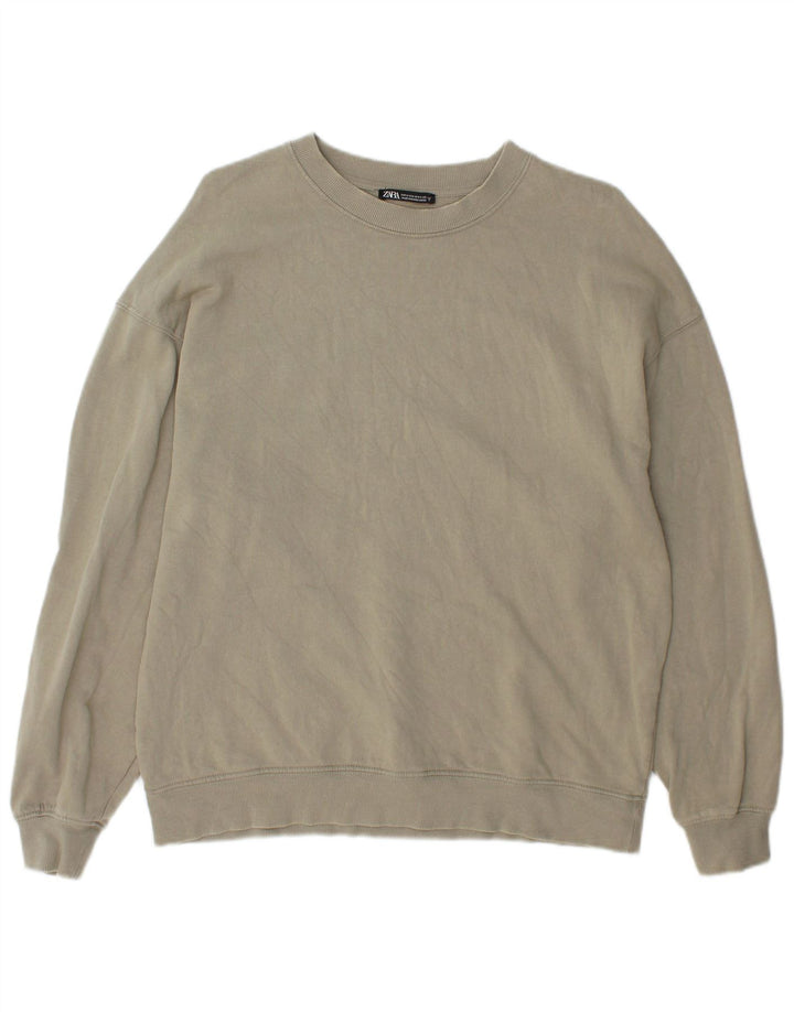 Zara Ανδρικό Φούτερ Jumper Μεσαίο Χακί Βαμβακερό