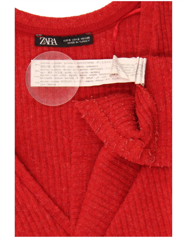 Γυναικείο μακρυμάνικο φόρεμα Zara UK 10 Small Red Polyester