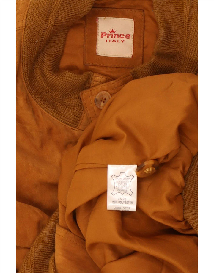 Prince Ανδρικό Suede Bomber Jacket UK 40 Large Beige Leather