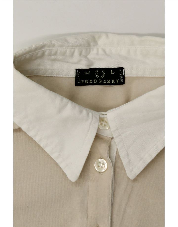 FRED PERRY Γυναικείο πουλόβερ πουκάμισο 3/4 μανίκι UK 14 μεγάλο μπεζ χρώμα