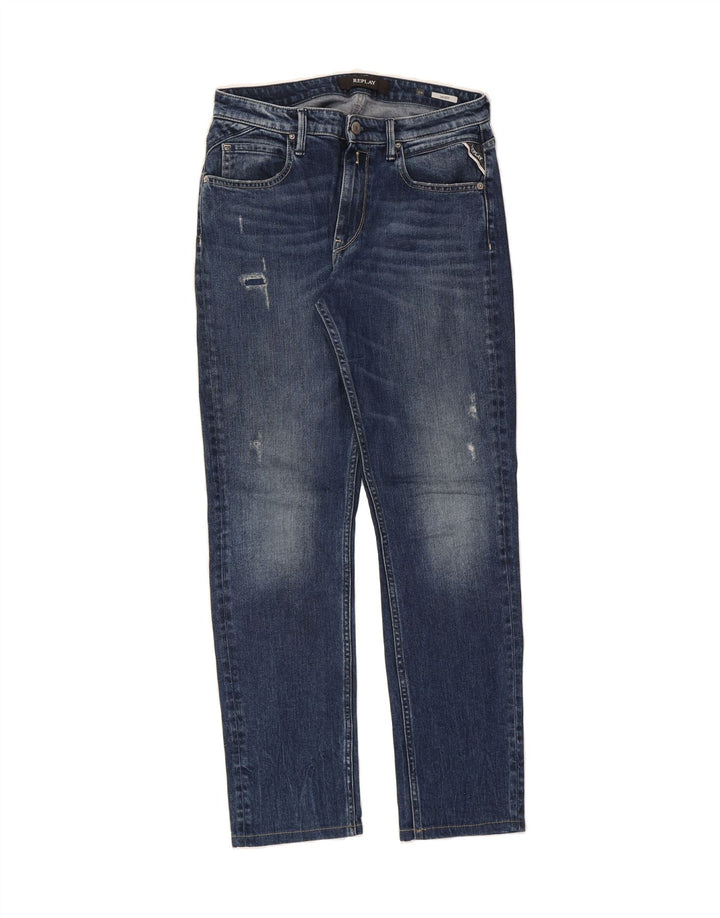 REPLAY Womens High Rise Straight Jeans W28 L32 Blue Vintage Replay and Second-Hand Replay from Messina Hembry 