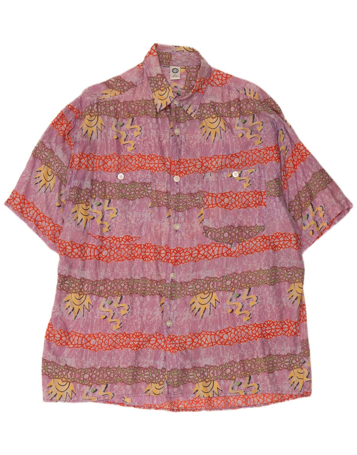 C&A Mens Abstract Pattern Short Sleeve Shirt Size 41/42 Large Purple Silk