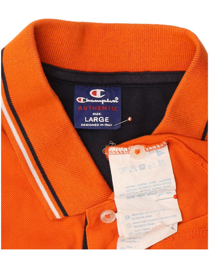 CHAMPION Mens Polo Shirt Large Orange Cotton