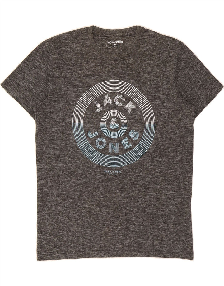 JACK & JONES Mens Graphic T-Shirt Top Medium Grey Polyester Vintage Jack & Jones and Second-Hand Jack & Jones from Messina Hembry 