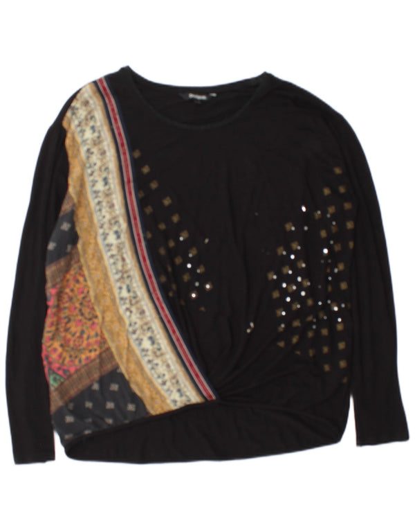 Desigual Γυναικείο τοπ μακρυμάνικο UK 14 Medium Black Floral Viscose