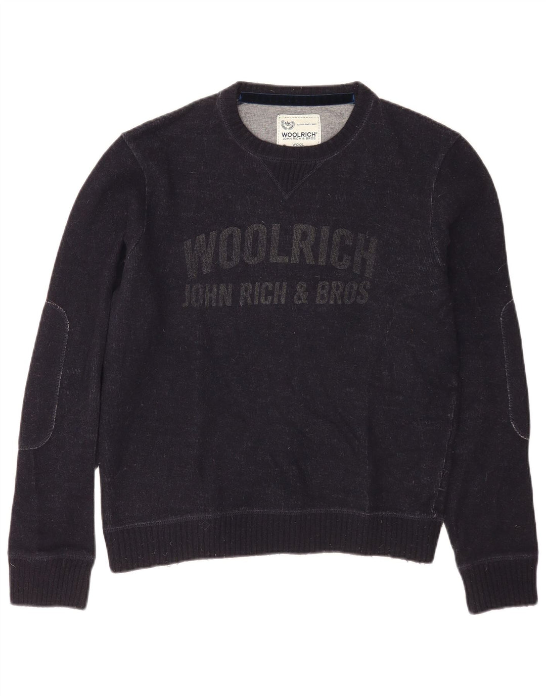 Woolrich Ανδρικό γραφικό πουλόβερ με λαιμόκοψη μεσαίου μπλε μαλλί