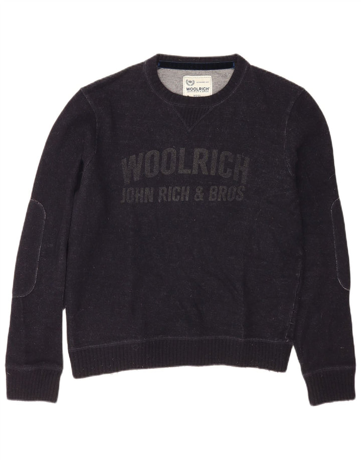 Woolrich Ανδρικό γραφικό πουλόβερ με λαιμόκοψη μεσαίου μπλε μαλλί