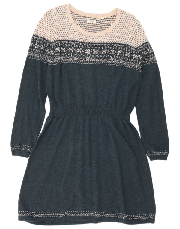 Fat Face Γυναικείο μακρυμάνικο φόρεμα UK 16 Large Green Fair Isle Cotton