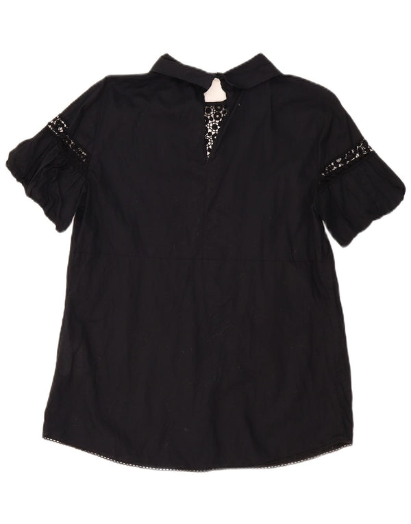 BENETTON Γυναικεία Μπλούζα Τοπ UK 14 Large Black Floral Βαμβακερό