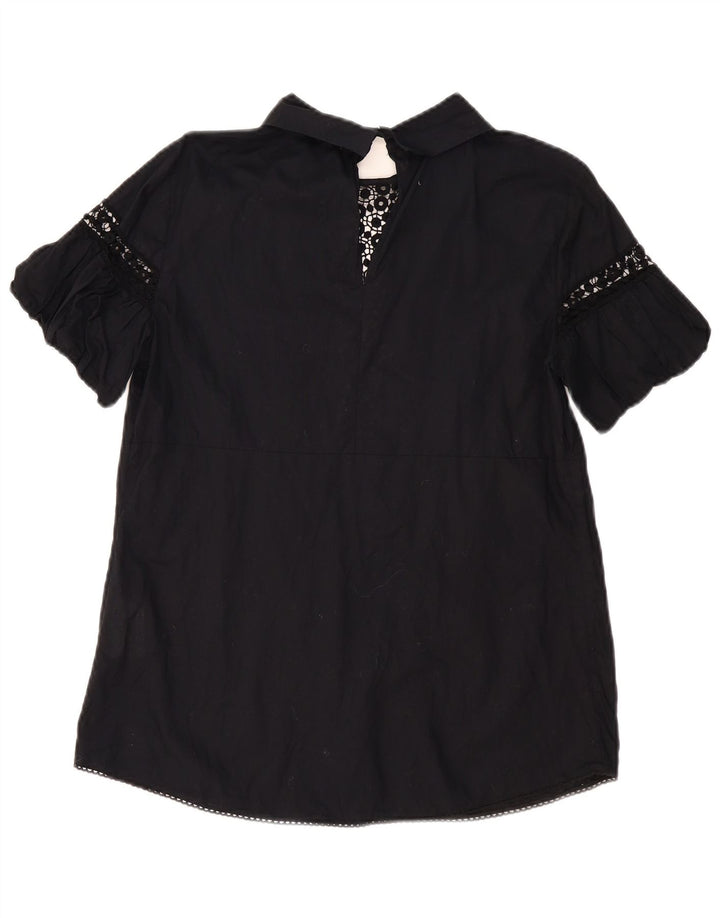 BENETTON Γυναικεία Μπλούζα Τοπ UK 14 Large Black Floral Βαμβακερό