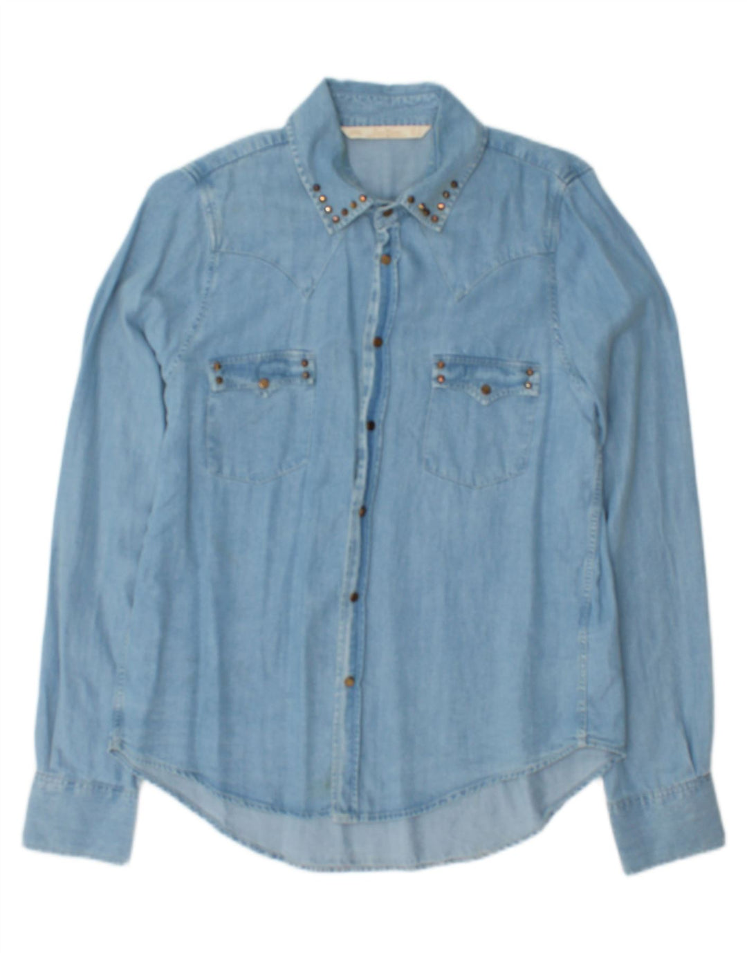 Zara Γυναικείο Τζιν Πουκάμισο UK 16 Large Blue Lyocell