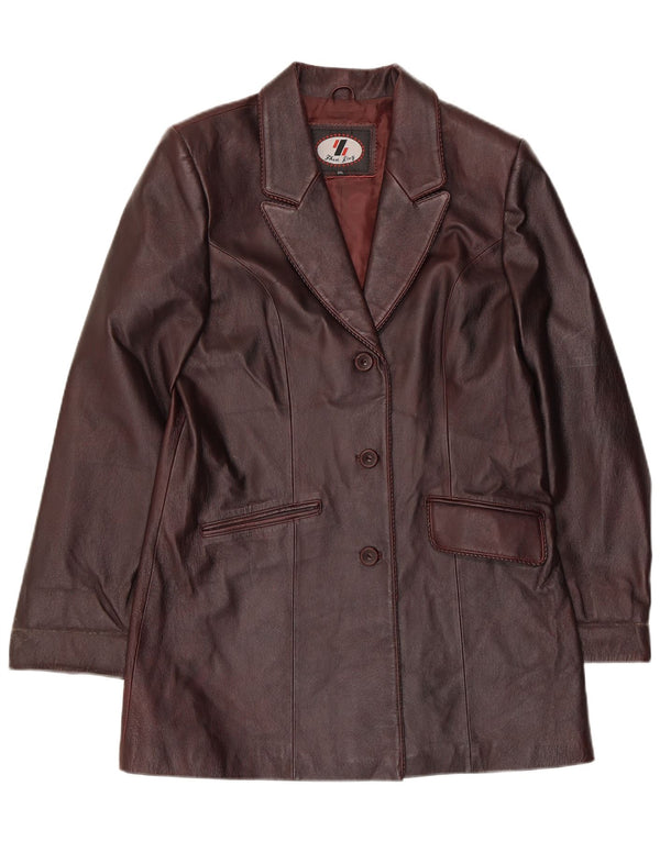 Vintage γυναικείο δερμάτινο σακάκι με 3 κουμπιά UK 22 3XL δέρμα μπορντό