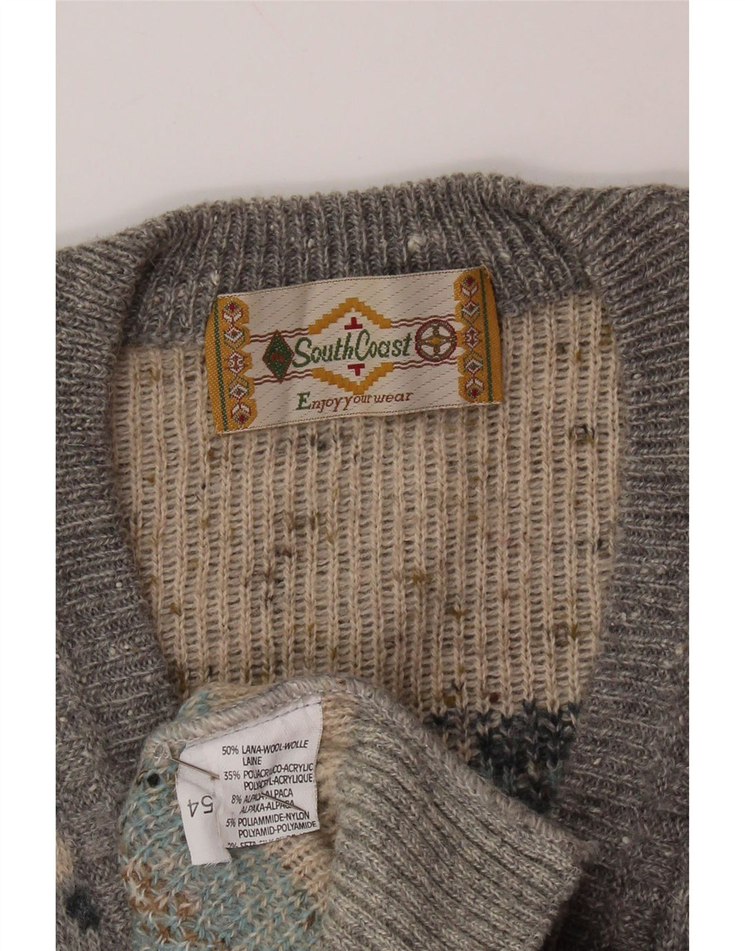 SOUTH COAST Ανδρικό πουλόβερ με λαιμόκοψη IT 54 XL Γκρι Fair Isle Wool