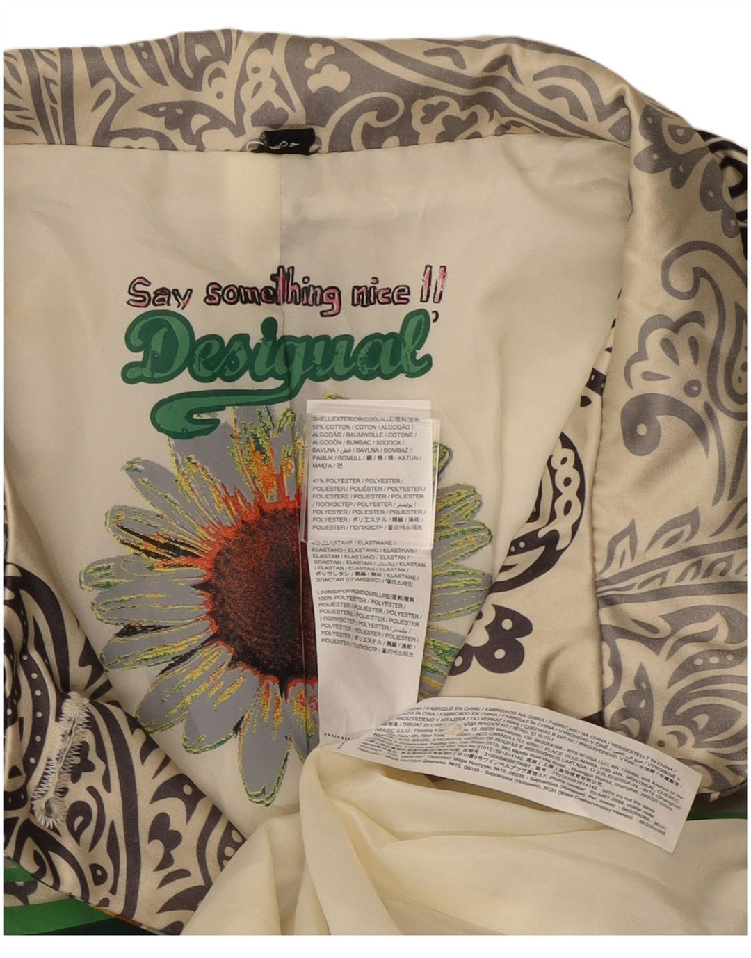 Γυναικείο πανωφόρι Desigual EU 40, μεσαίο λευκό βαμβακερό Paisley