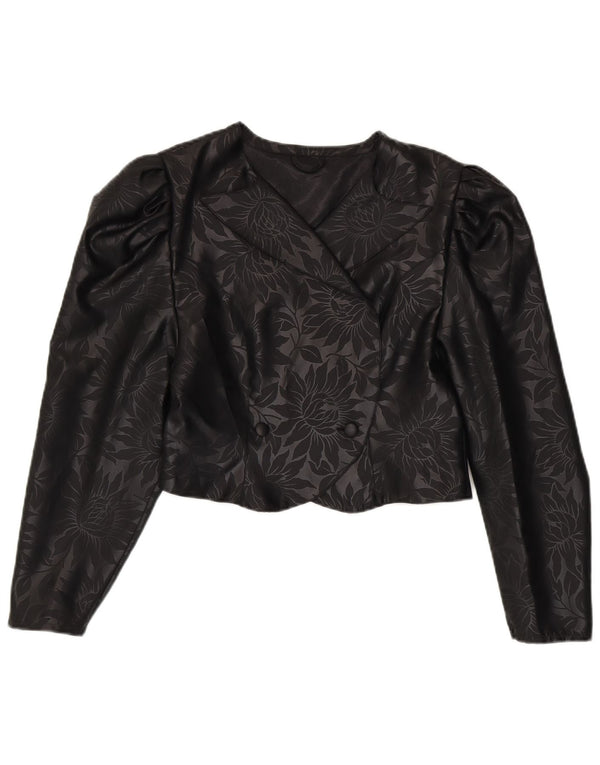 Vintage γυναικείο μπουφάν Bolero με διπλό στήθος UK 8 Small Black Floral