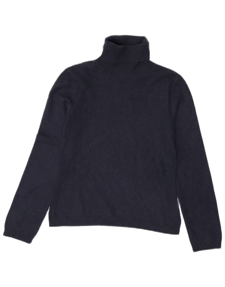 Benetton γυναικείο πουλόβερ με ρολό λαιμόκοψη UK 10 Small Navy Blue Cashmere