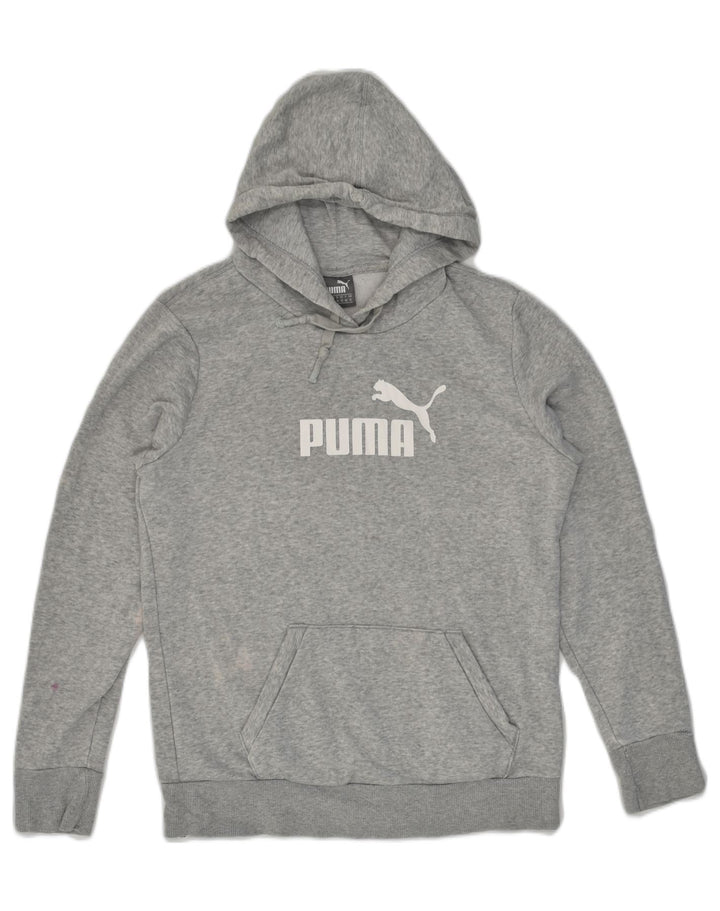 PUMA Womens Graphic Hoodie Jumper UK 12 Medium Grey Cotton | Vintage Puma | Thrift | Second-Hand Puma | Used Clothing | Messina Hembry 