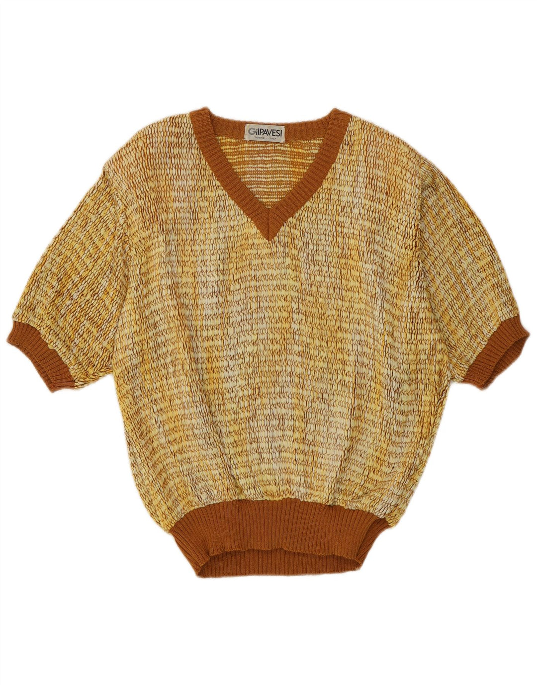 Vintage γυναικείο κοντομάνικο πουλόβερ με λαιμόκοψη IT 44 μεσαίο κίτρινο