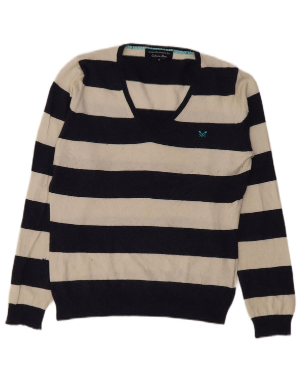 Crew Clothing Γυναικείο πουλόβερ με λαιμόκοψη με V λαιμόκοψη UK 12 Medium Navy Blue ριγέ