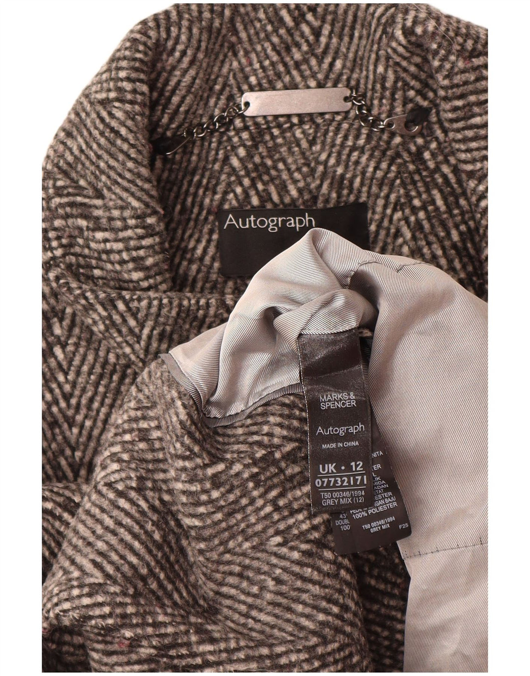 Γυναικείο Πανωφόρι Marks & Spencer Autograph UK 12 Medium Grey Ψαροκόκκαλο