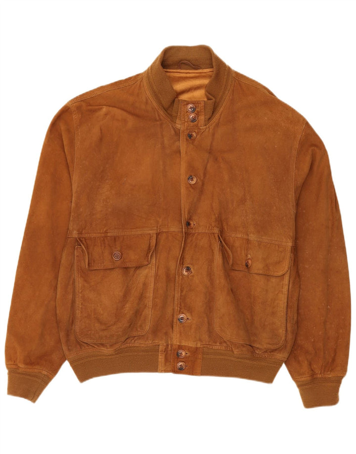 Vintage Ανδρικό Suede Bomber Jacket IT 52 XL Καφέ Δερμάτινο