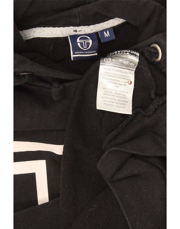 Sergio Tacchini Ανδρικό γραφικό κουκούλα, μεσαίο μαύρο βαμβακερό