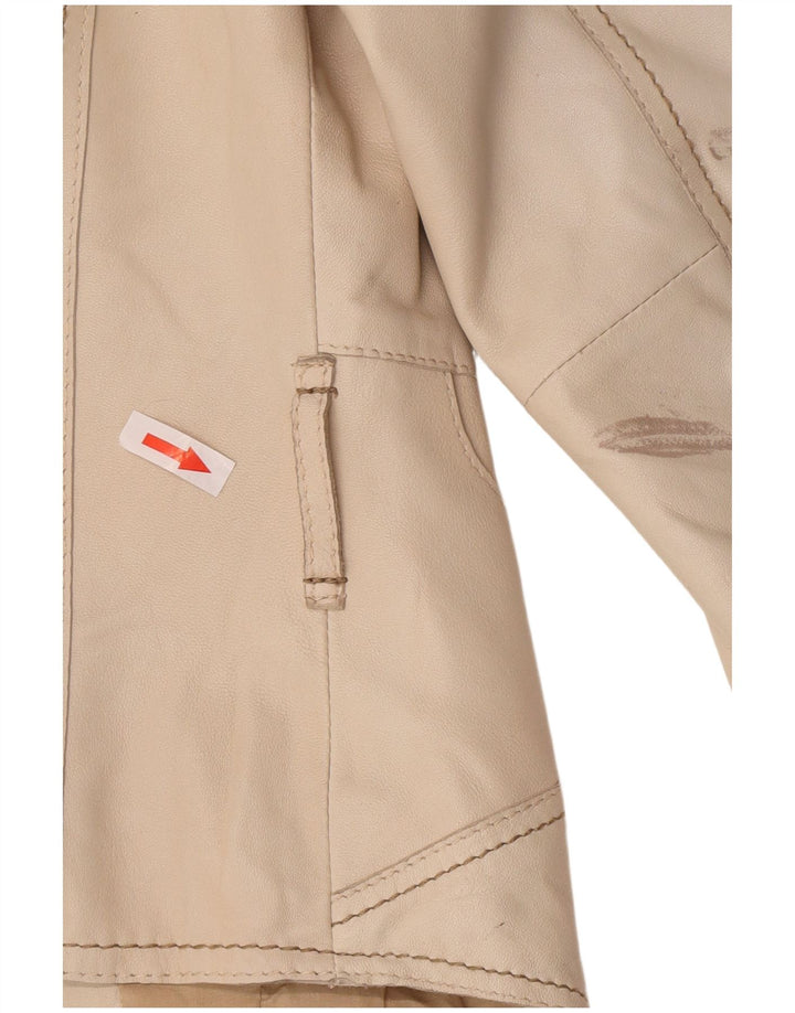 Vintage Γυναικείο Crop Δερμάτινο Σακάκι Μπλέιζερ UK 8 Small Beige