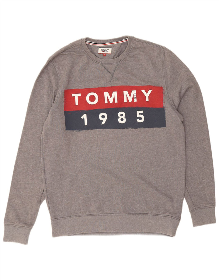 TOMMY HILFIGER Ανδρικό γραφικό φούτερ Jumper μεγάλο γκρι βαμβακερό
