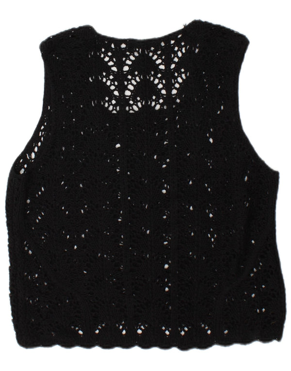 Topshop Womens See Through Crochet Tank Top UK 16 Large Black