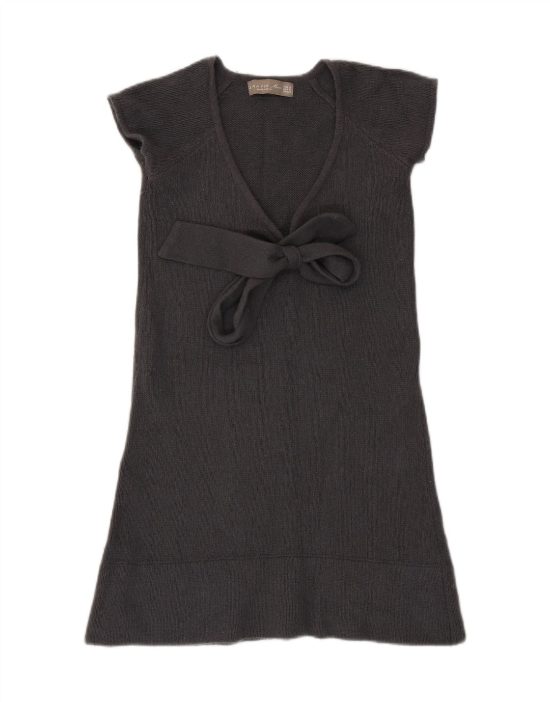 Zara γυναικείο φόρεμα με γραβάτα μπλούζα UK 8 Small Grey Wool