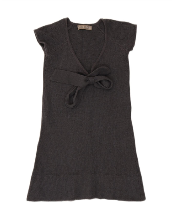 Zara γυναικείο φόρεμα με γραβάτα μπλούζα UK 8 Small Grey Wool