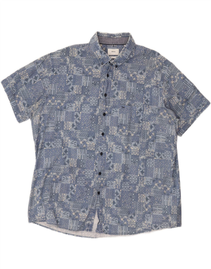BRAX Mens Modern Fit Short Sleeve Shirt Size 47/48 3XL Blue Patchwork Vintage Brax and Second-Hand Brax from Messina Hembry 