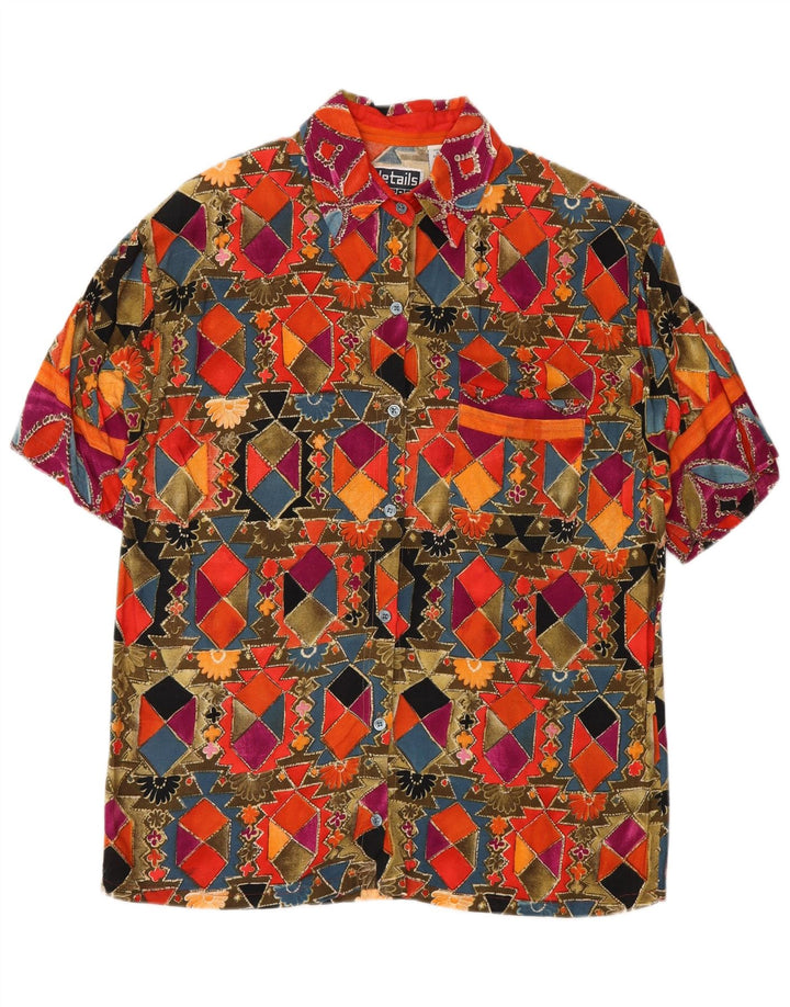 Vintage γυναικείο κοντομάνικο πουκάμισο UK 14 Medium πολύχρωμο γεωμετρικό