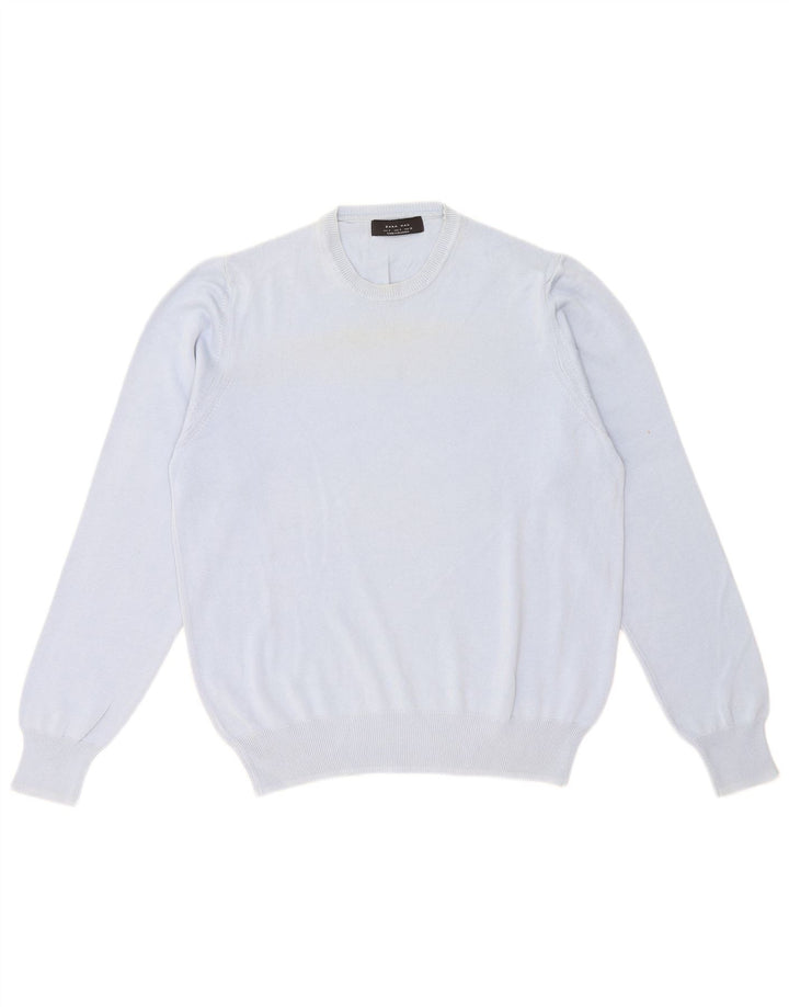 Ανδρικό πουλόβερ Zara με λαιμόκοψη μεσαίου μπλε βαμβακερό