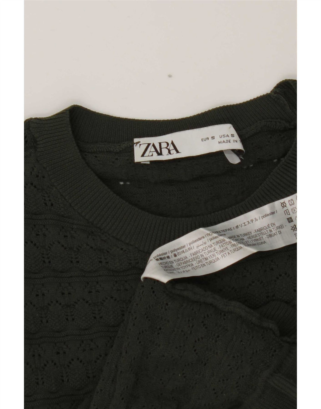 Zara Γυναικείο Crop Ruffle Μπροστινό Μακρυμάνικο UK 8 Μικρό Χακί Πολυεστέρας