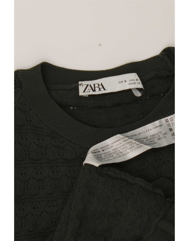 Zara Γυναικείο Crop Ruffle Μπροστινό Μακρυμάνικο UK 8 Μικρό Χακί Πολυεστέρας