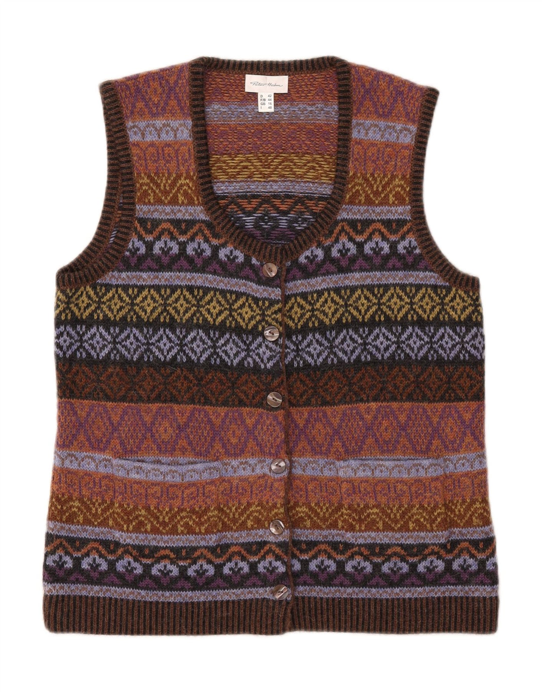 PETER HAHN Γυναικείο αμάνικο πουλόβερ UK 16 Large Brown Fair Isle