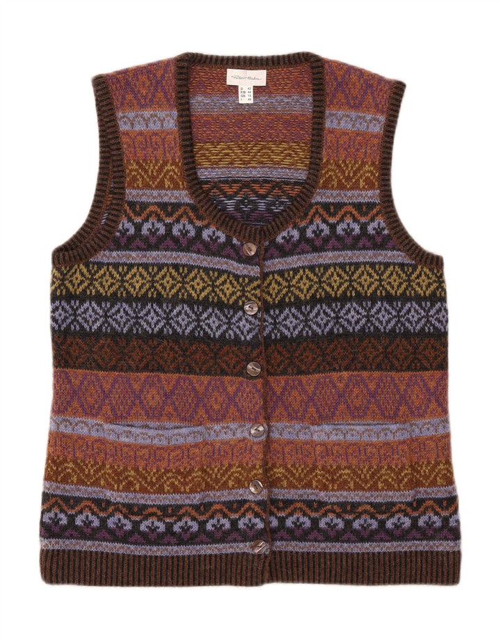 PETER HAHN Γυναικείο αμάνικο πουλόβερ UK 16 Large Brown Fair Isle