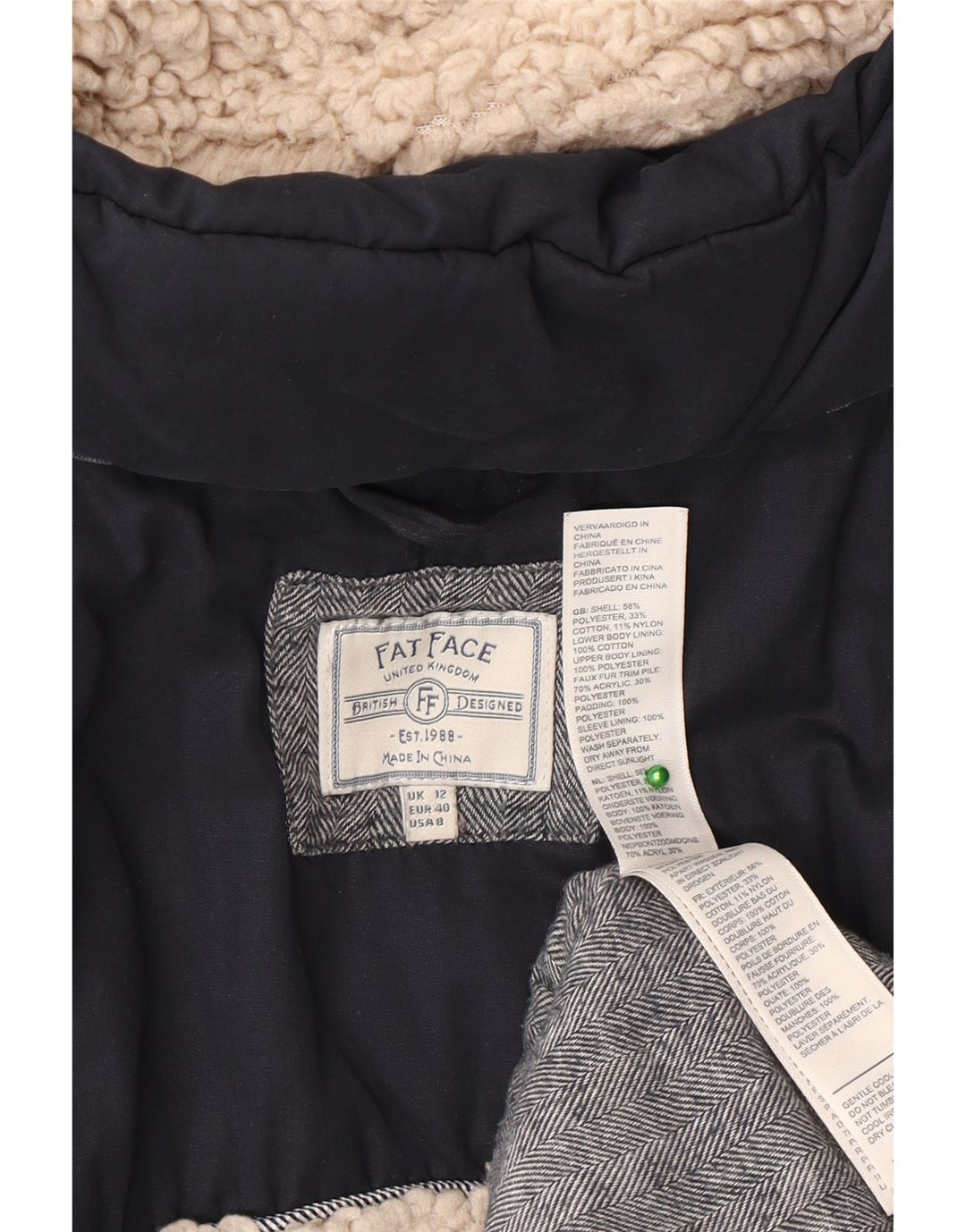 Fat Face Γυναικείο παλτό με κουκούλα Sherpa UK 12 Medium Navy Blue Polyester