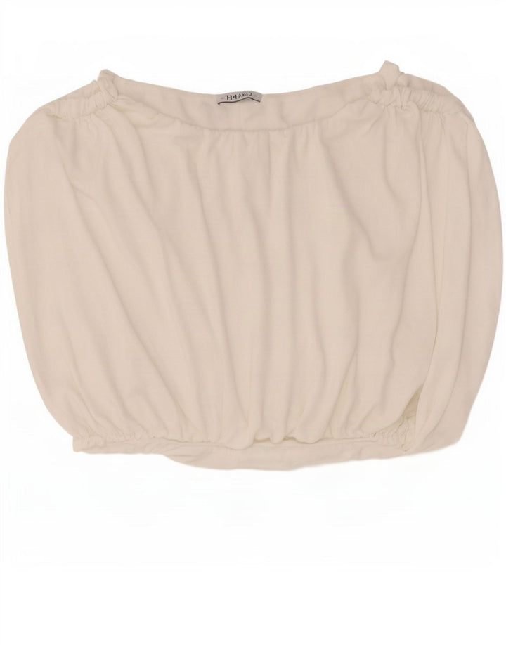 Zara Γυναικείο Αμάνικο Crop Top UK 12 Medium White Polyester