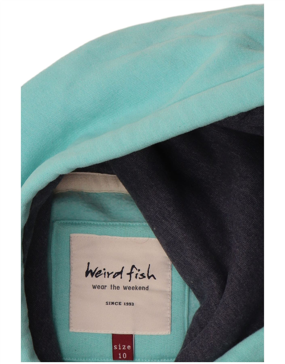 WEIRD FISH Γυναικείο γραφικό μπλούζα με κουκούλα UK 10 Μικρό τιρκουάζ βαμβάκι