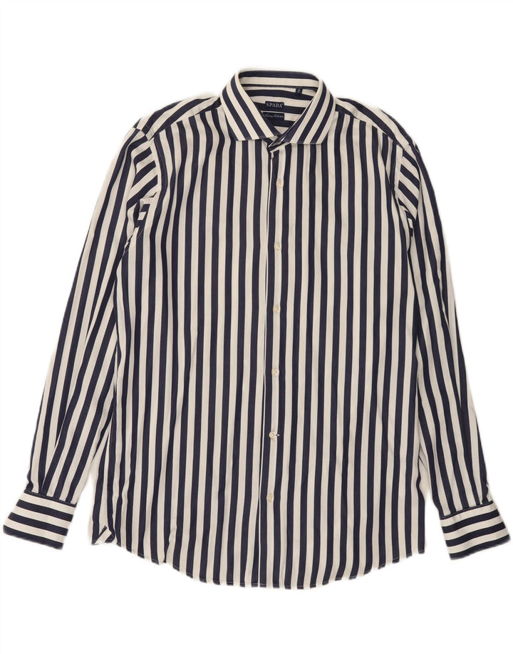 SPADA Mens Shirt Size 16 41 Large Navy Blue Striped Cotton