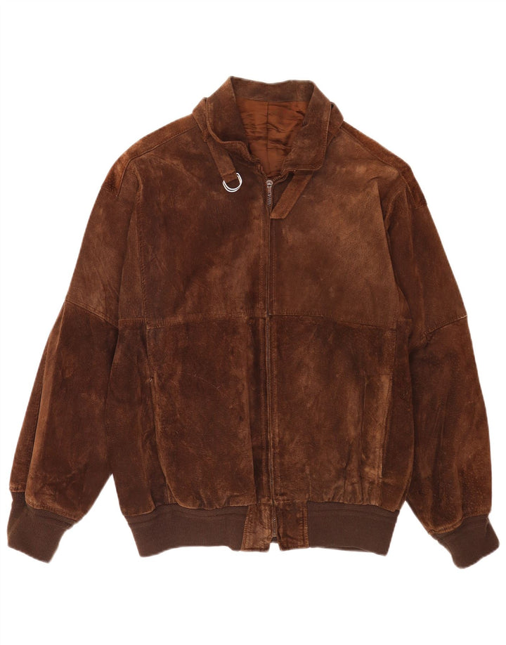 Vintage Ανδρικό Suede Bomber Jacket UK 36 Small Brown Retro