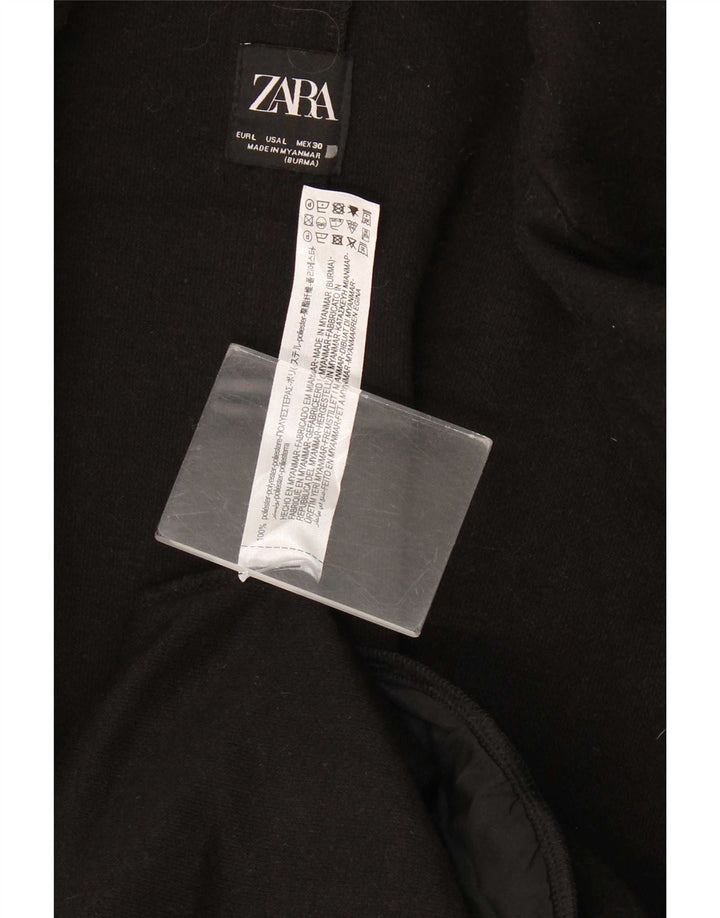 Zara Γυναικείο Ανοιχτό Παλτό UK 16 Large Black Polyester