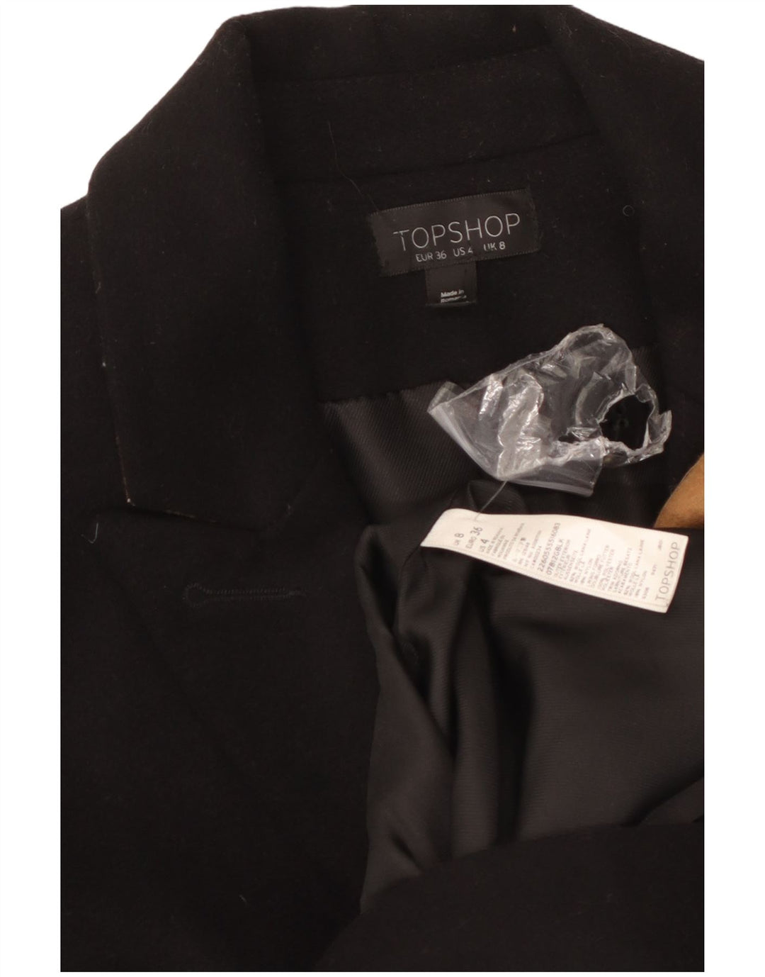 Topshop Γυναικείο Πανωφόρι UK 8 Small Black Wool