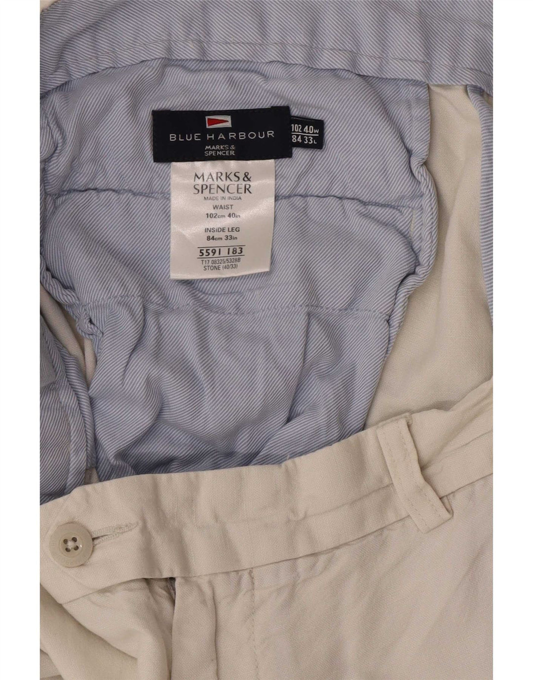 Marks & Spencer Ανδρικό Μπλε Harbour ίσιο παντελόνι W40 L33 Off White