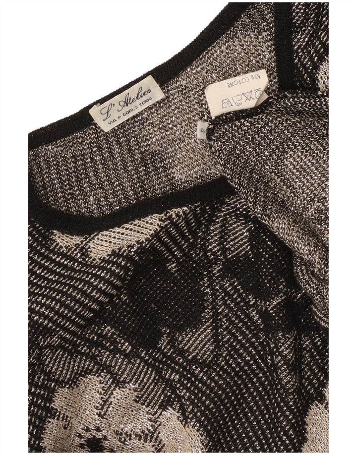 Vintage γυναικείο πουλόβερ με λαιμό με κουμπιά UK 14 Medium Black Floral