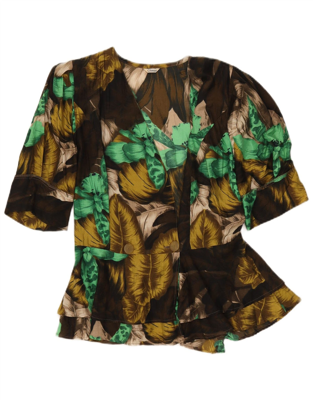 VINTAGE Γυναικείο κοντομάνικο πουκάμισο Μπλούζα IT 42 Medium Khaki Floral