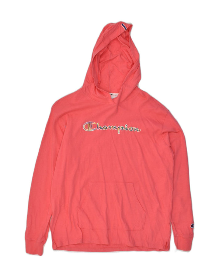 CHAMPION Womens Graphic Hoodie Jumper UK 14 Medium Pink Cotton | Vintage Champion | Thrift | Second-Hand Champion | Used Clothing | Messina Hembry 